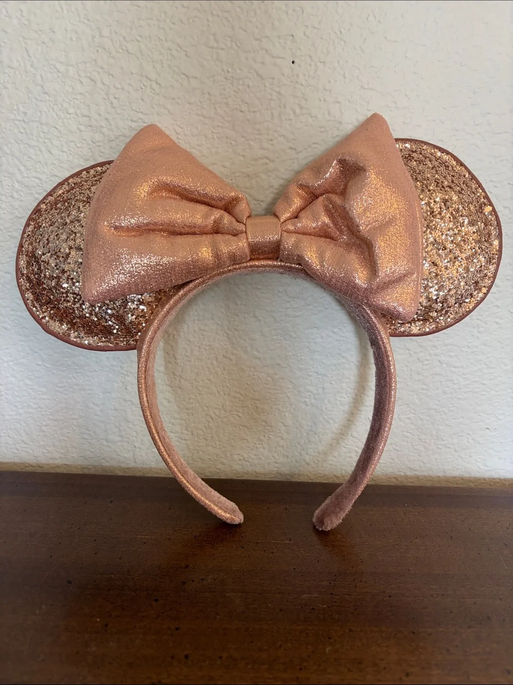 Disney Parks Rose Gold Glitter Minnie Ears Headband